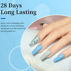MAYCHAO applied on nails model demonstrating salon-quality blue shine