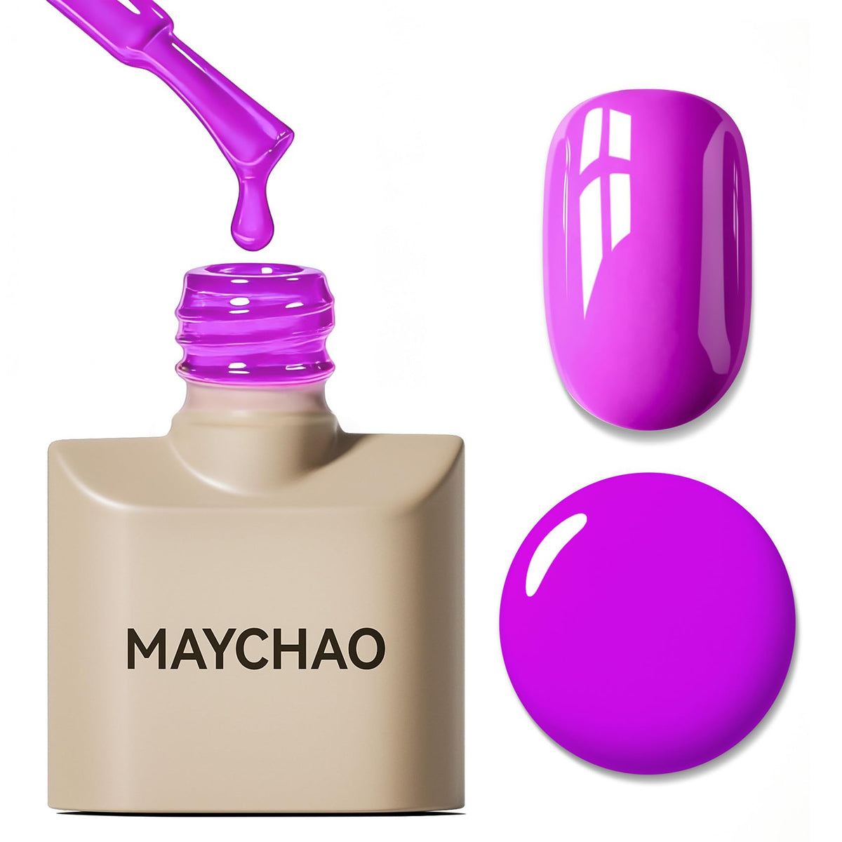 MAYCHAO bright purple bottle front view showing vibrant color and glossy finish