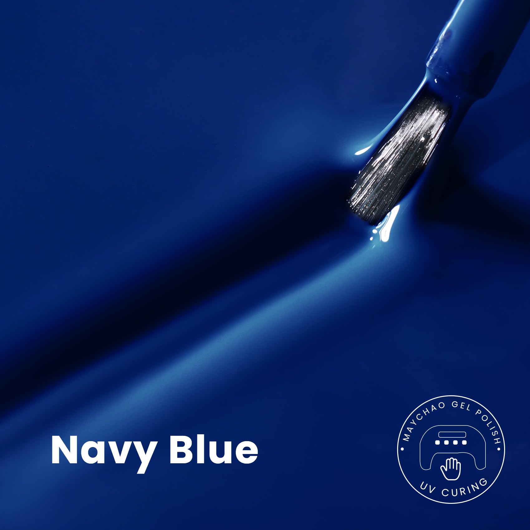MAYCHAO brush close-up showing smooth navy pigment for precise application benefit