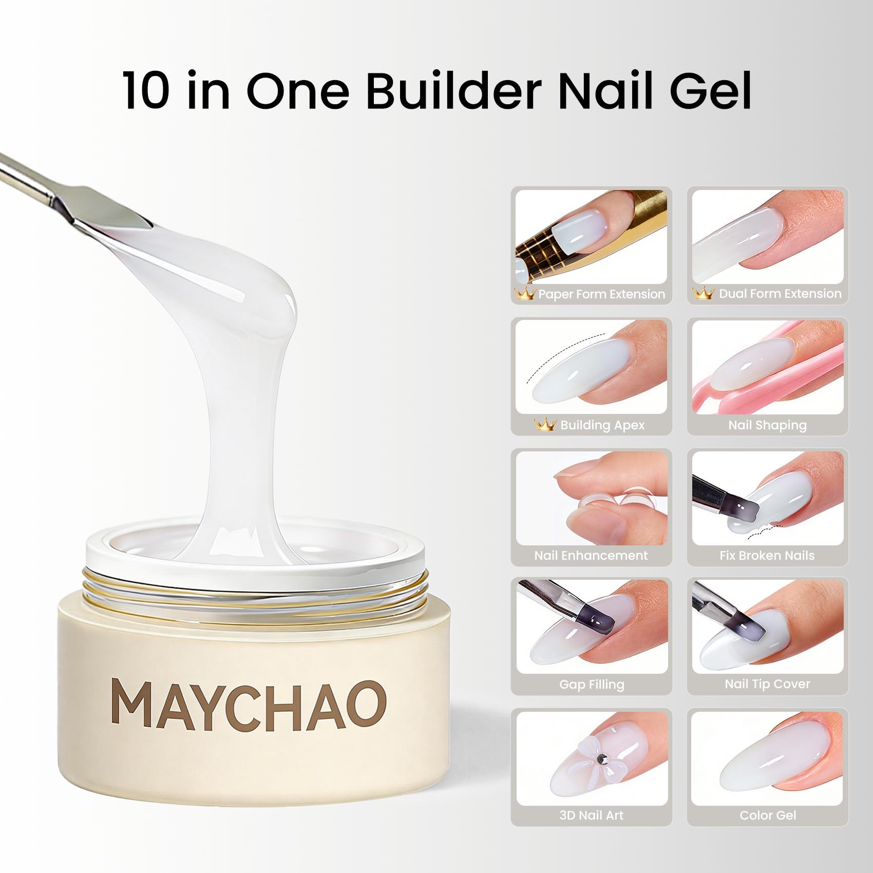 MAYCHAO brush applying gel demonstrating easy shaping and control