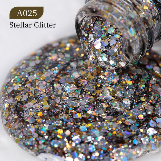 MAYCHAO close-up glitter texture revealing holo sparkle and fine particle shine benefit