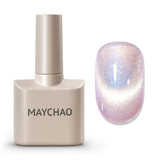 MAYCHAO front bottle aurora mermaid showing holographic finish and branding for vibrant nails