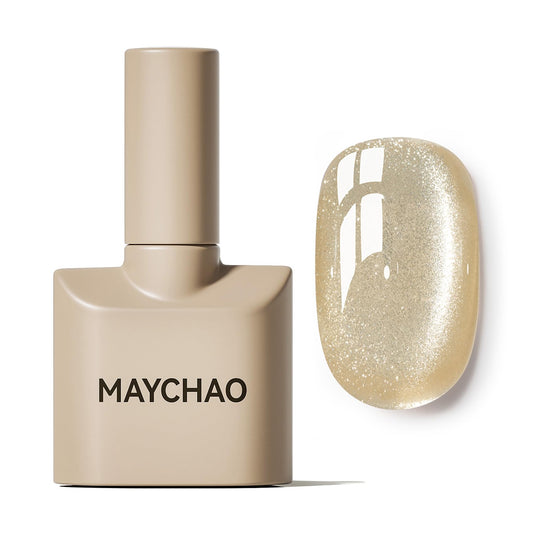MAYCHAO bottle front view showing champagne gold color and gleaming finish