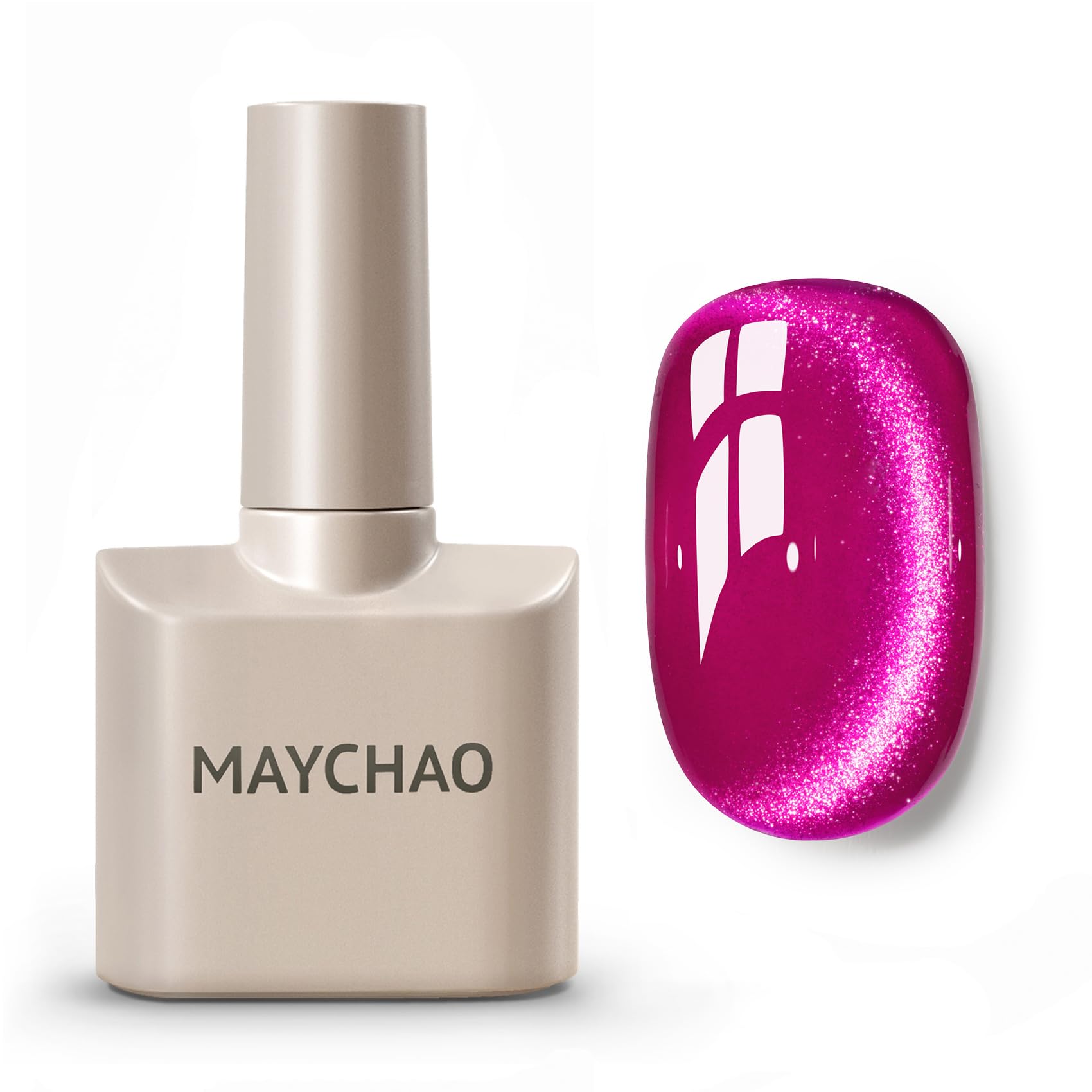MAYCHAO front bottle showing hot pink cat-eye gel for vibrant manicures