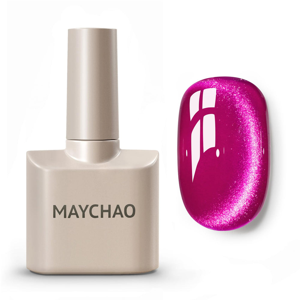 MAYCHAO front bottle showing hot pink cat-eye gel for vibrant manicures