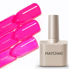 MAYCHAO front bottle showing jelly hot pink color and glossy benefit