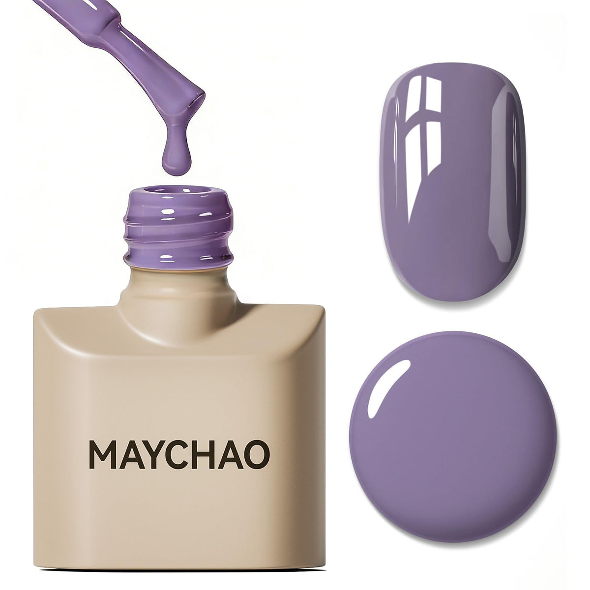 MAYCHAO front bottle showing lavender purple shade and glossy finish for salon results