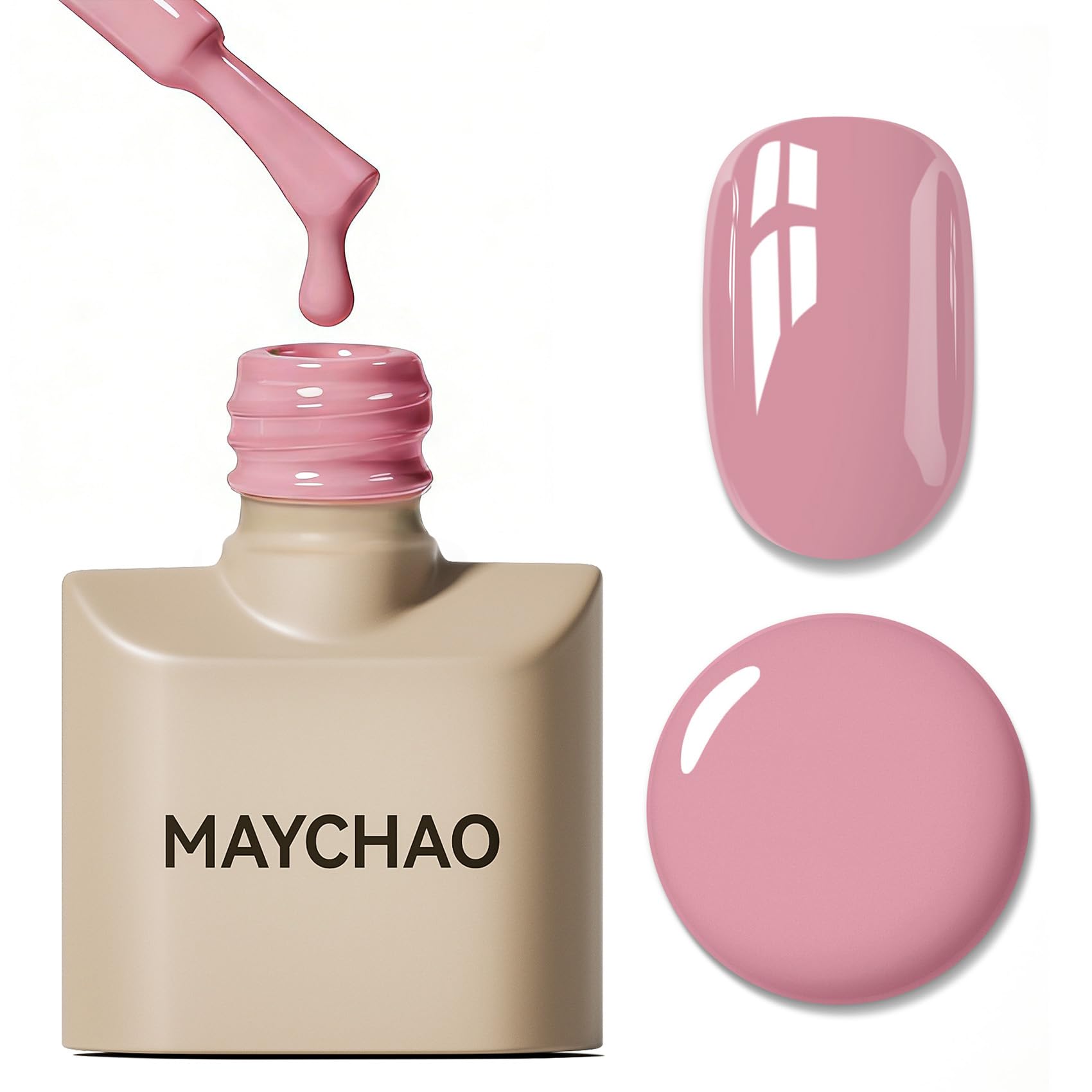 MAYCHAO front bottle showing mauve pink shade and label, clear color preview