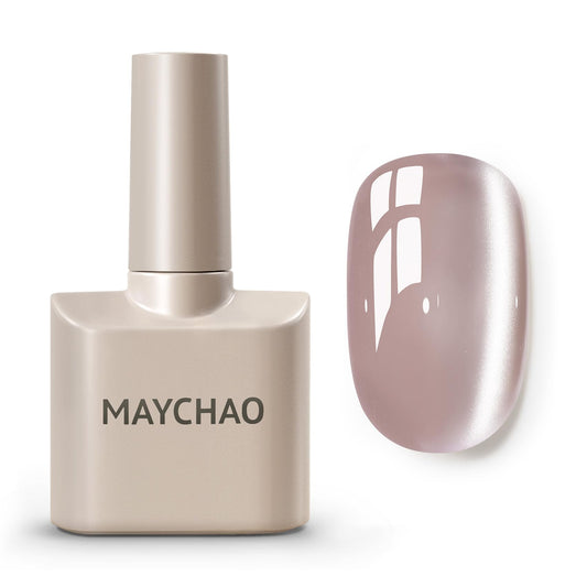 MAYCHAO front bottle view showing nude cat-eye shade and glossy finish