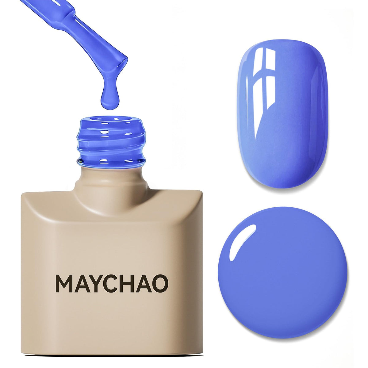 MAYCHAO front bottle showing ultra marine blue-purple gel and neat packaging benefit long-wear