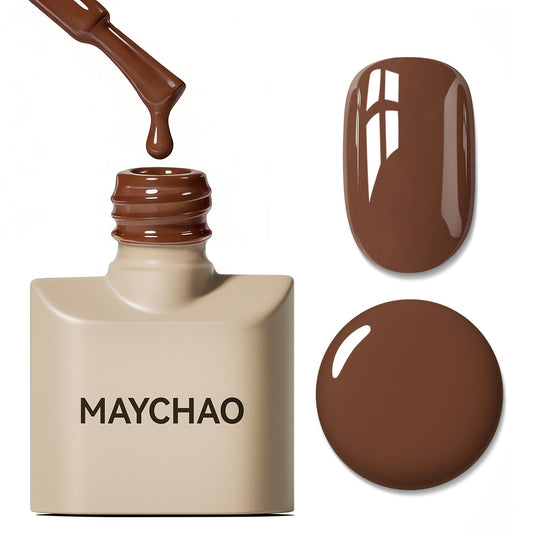 MAYCHAO front label showing chocolate coffee brown and glossy finish benefit
