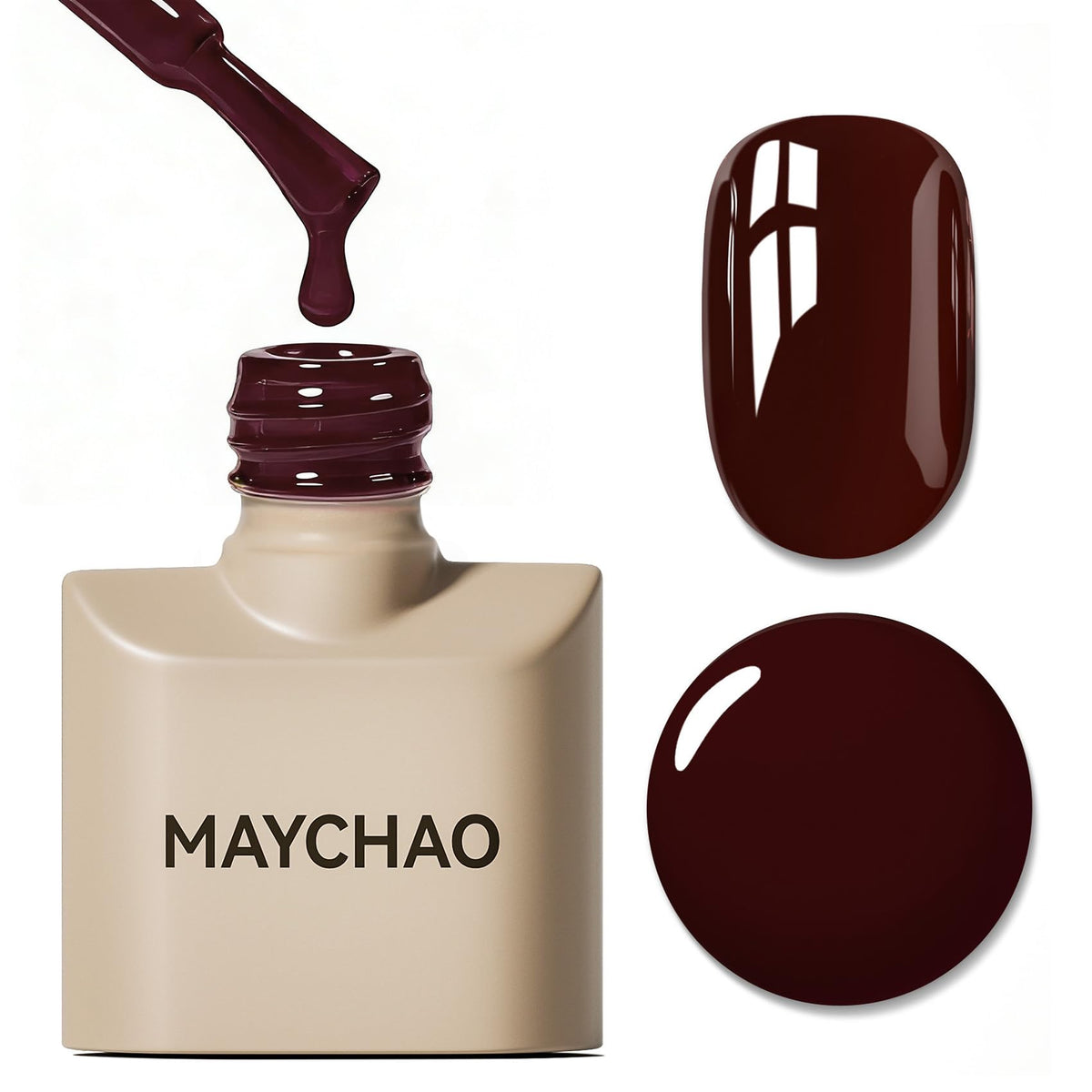 MAYCHAO front packaging showing deep cherry red gel polish and clear bottle