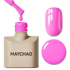 MAYCHAO front bottle showing hot pop pink shade and glossy finish benefit