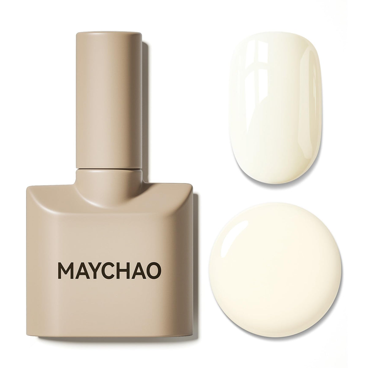 MAYCHAO bottle front view showing creamy ivory shade and polished look