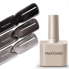 MAYCHAO bottle front view showing sheer black jelly finish and compact size