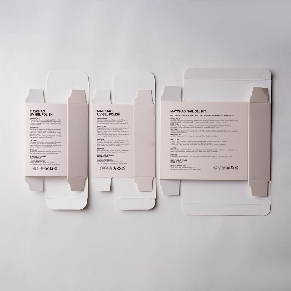 MAYCHAO label close-up showing ingredient-free icons and safety notes