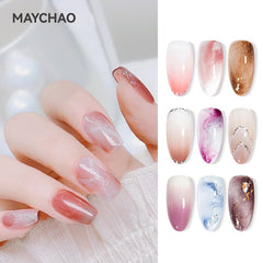 MAYCHAO finished manicure on model hand showing wearable artistic nail design benefit