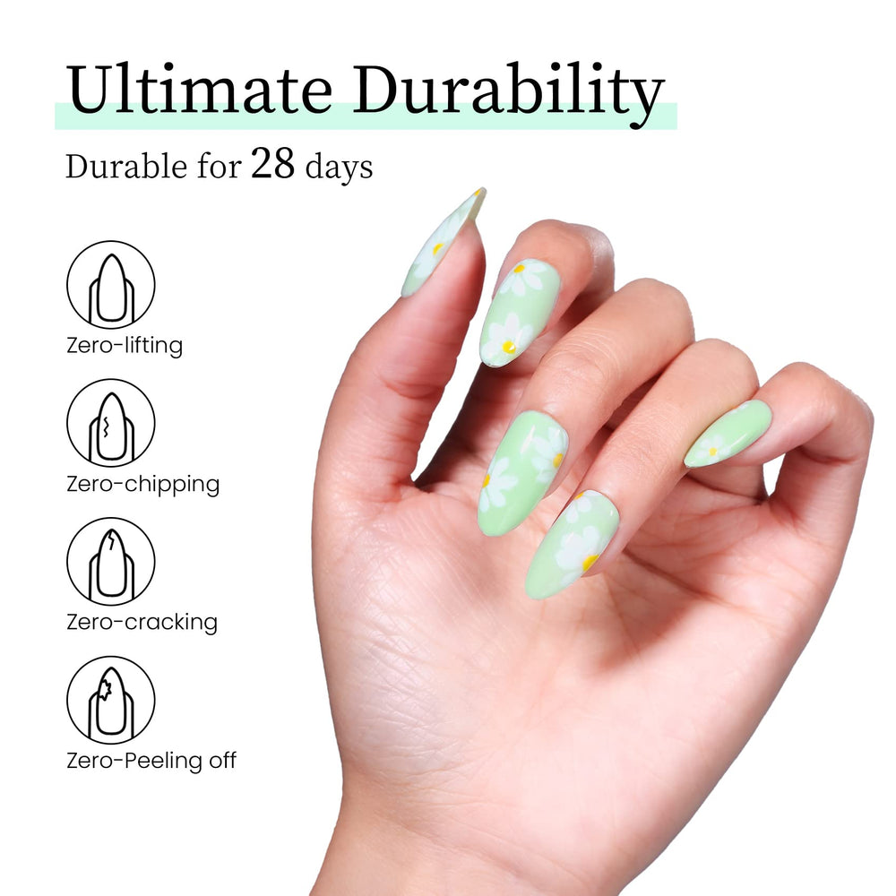 MAYCHAO brush stroke of mint green polish demonstrating smooth application benefit