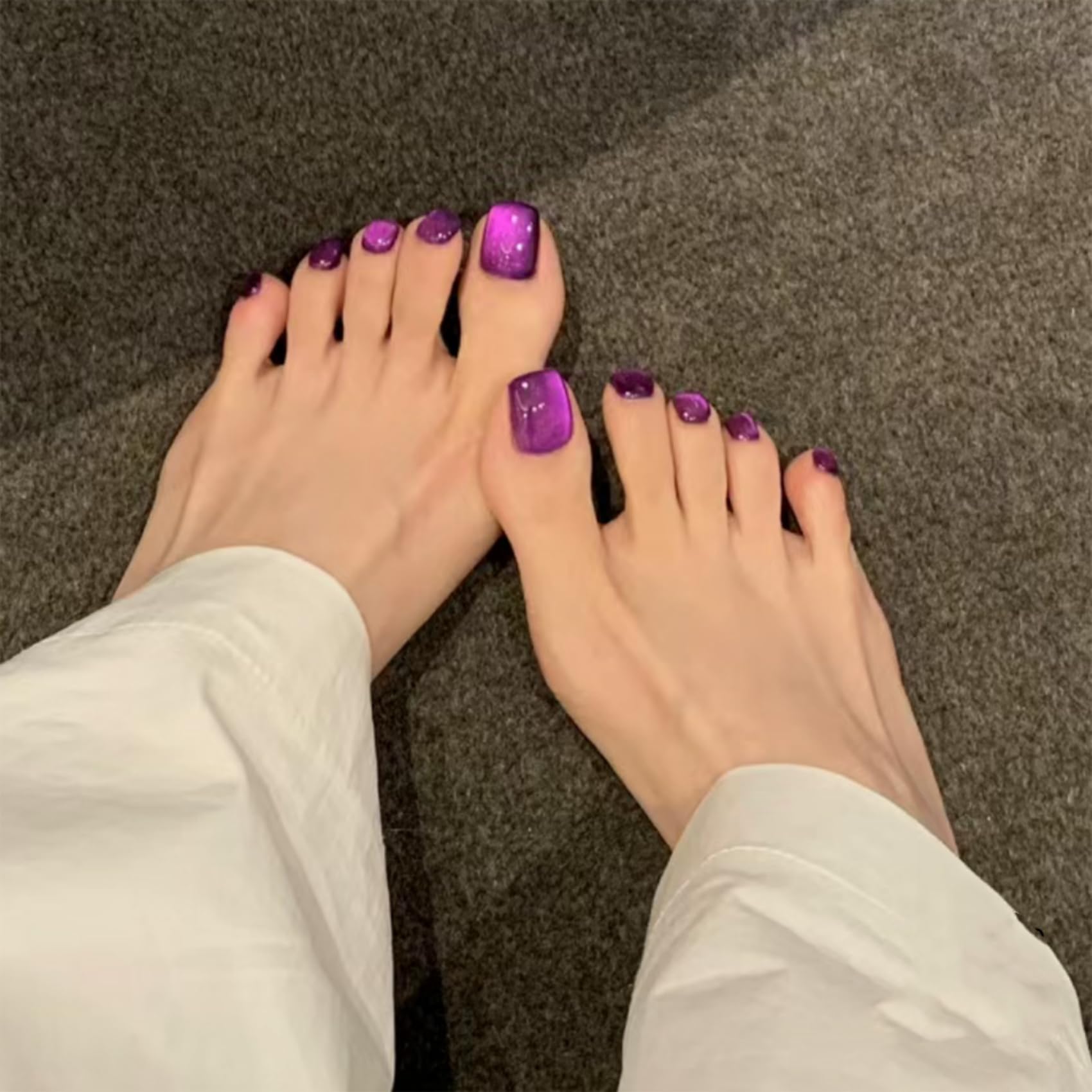 MAYCHAO nail swatch fan with five purple variations showing shade range for design choices