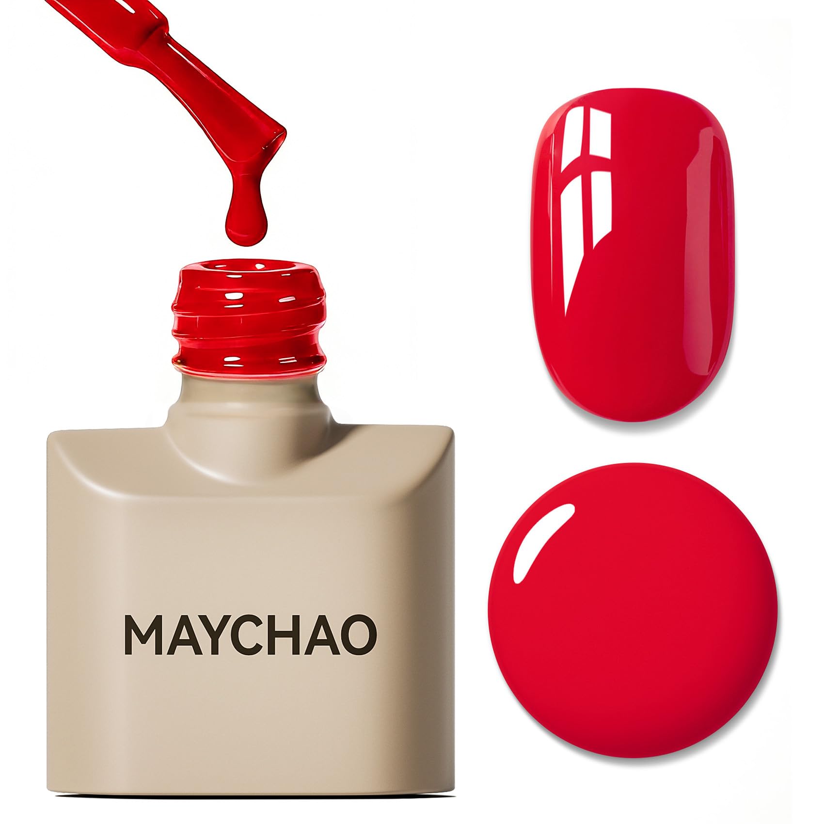 MAYCHAO bottle front view showcasing neon red color and label benefit