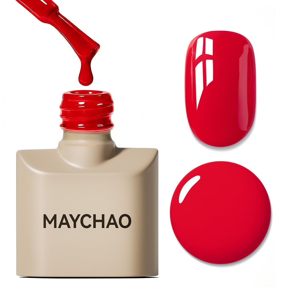 MAYCHAO bottle front view showcasing neon red color and label benefit