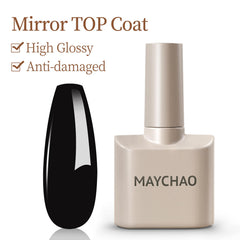 MAYCHAO top coat shiny swatch illustrating high-gloss finish benefit