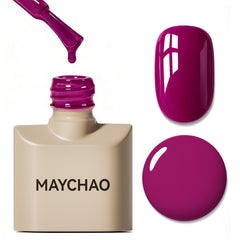 MAYCHAO front bottle showing magenta shade and glossy finish benefit
