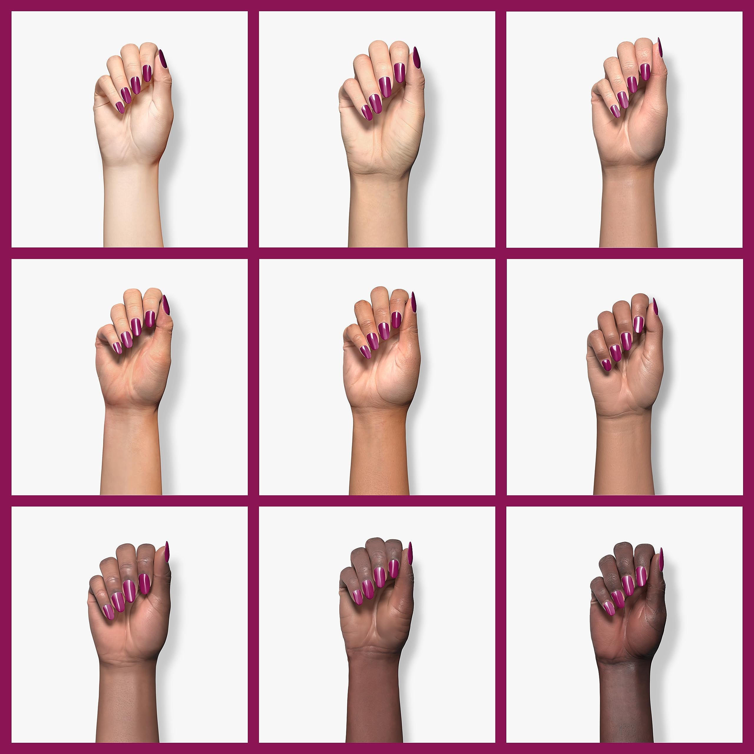 MAYCHAO nail swatch fan displaying color range and pigmentation benefit