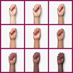 MAYCHAO nail swatch fan displaying color range and pigmentation benefit