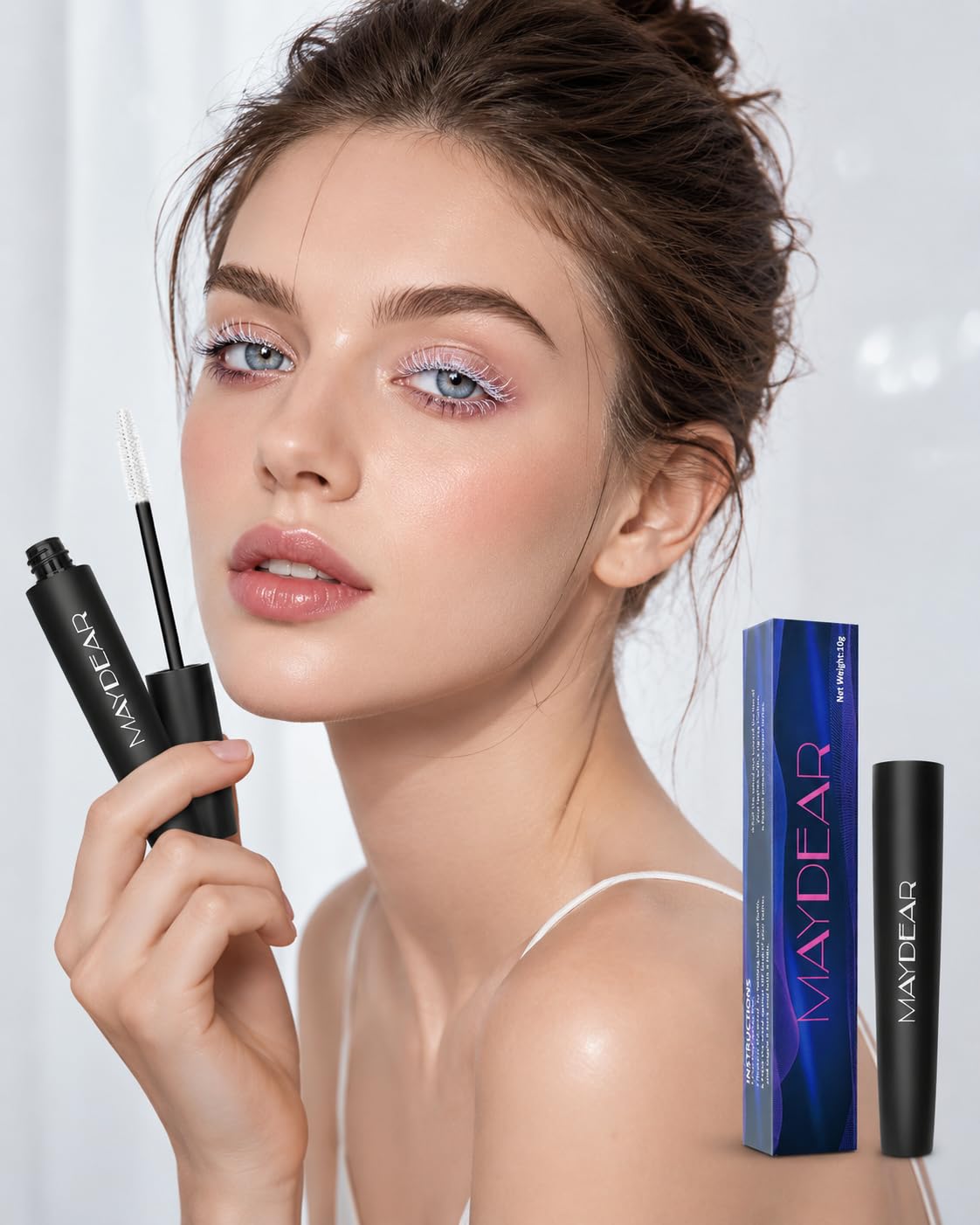 Maydear mascara applied on model eyes delivering high-definition lashes