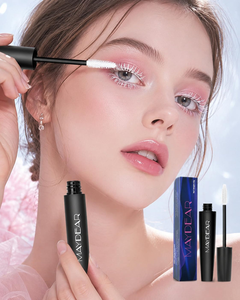 Maydear white mascara texture swiped on skin showing smooth buildable coverage