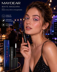 Maydear mascara styled with stage makeup highlighting dramatic performance benefit