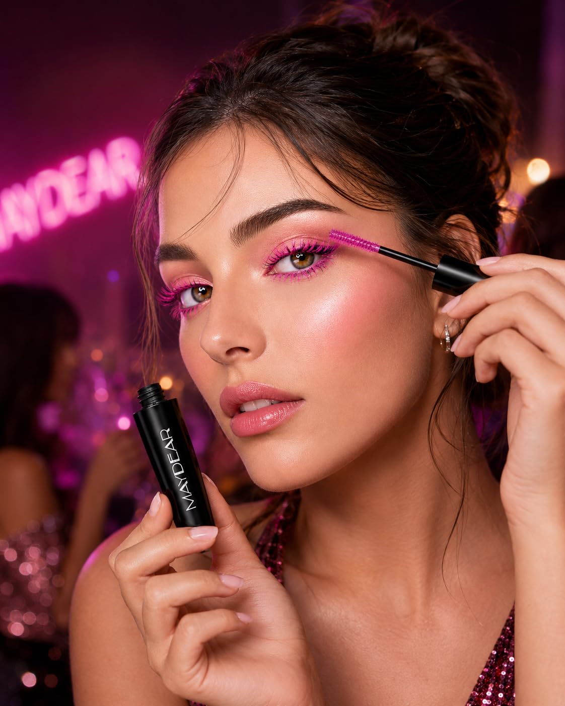 Maydear rose mascara swatches on arm showing true color payoff and finish