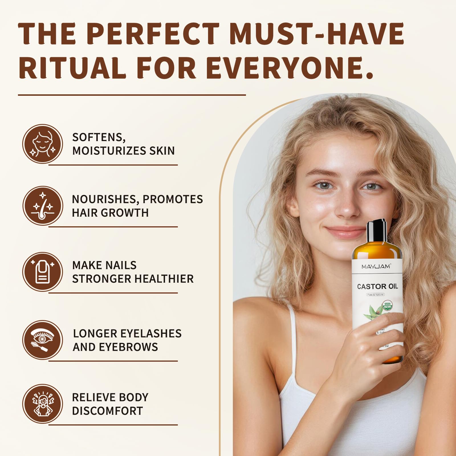 MAYJAM label close-up highlighting USDA organic certification and pure ingredients benefit