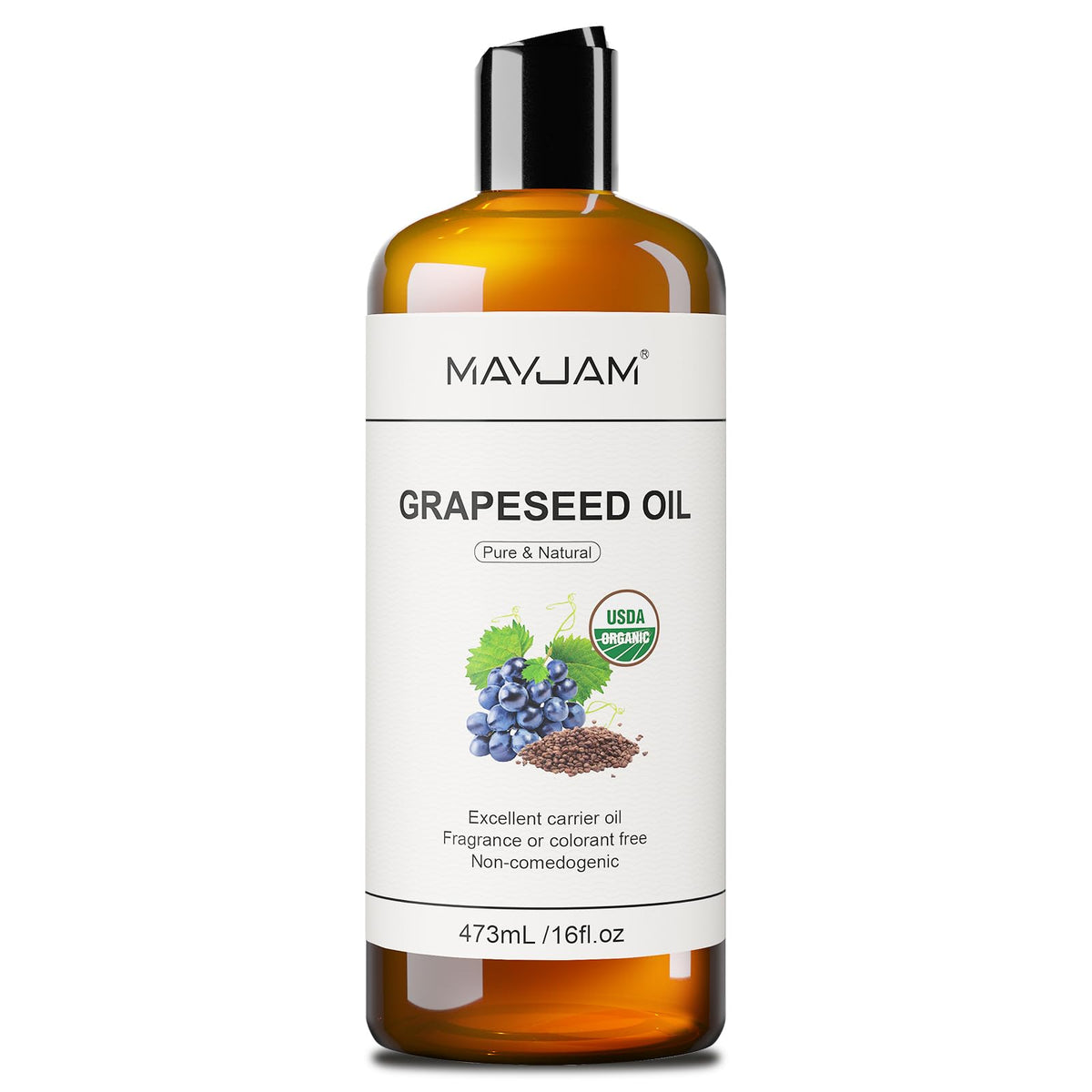 MAYJAM bottle front view showing clean organic packaging and product benefit