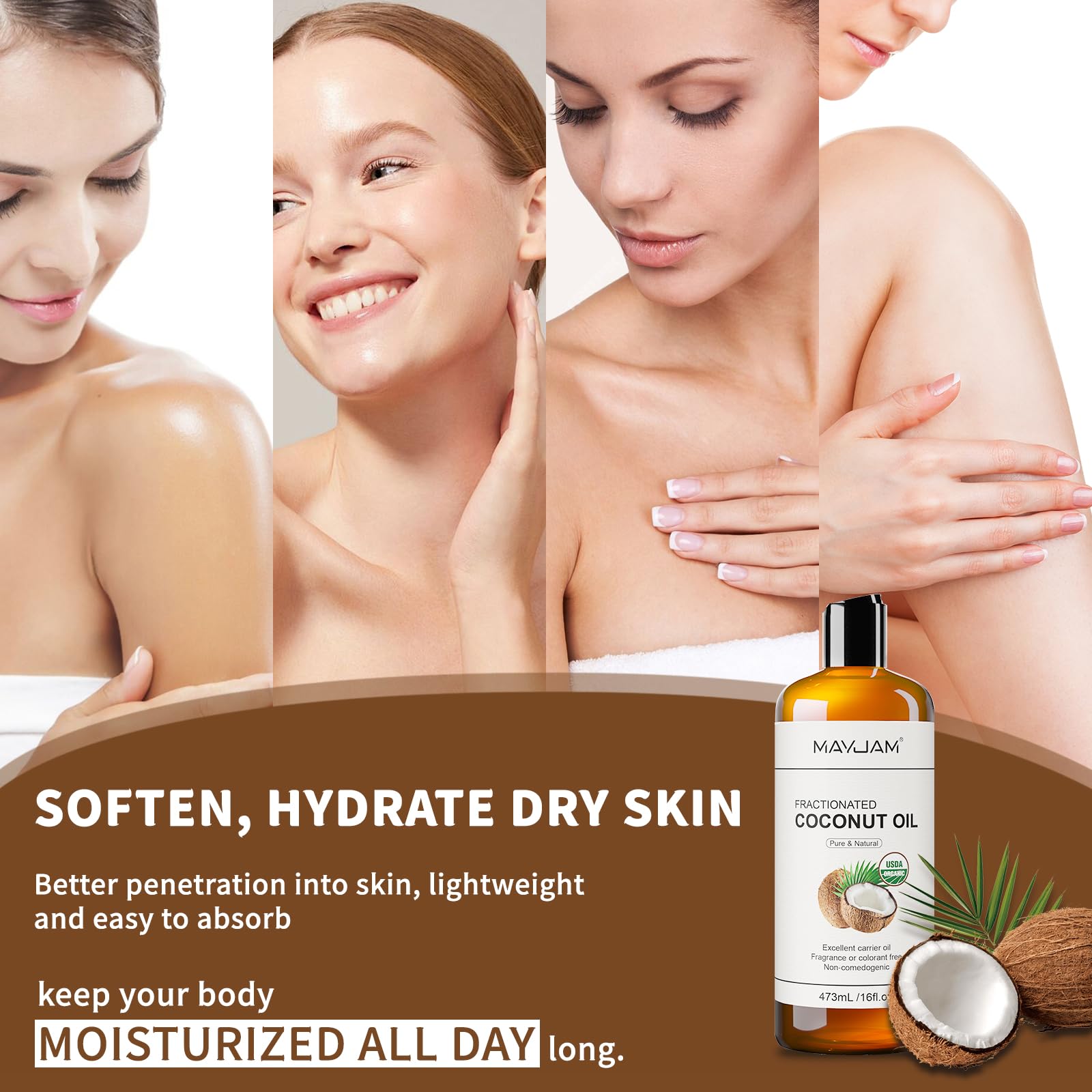 MAYJAM hair treatment applied to ends for reduced frizz and softer strands