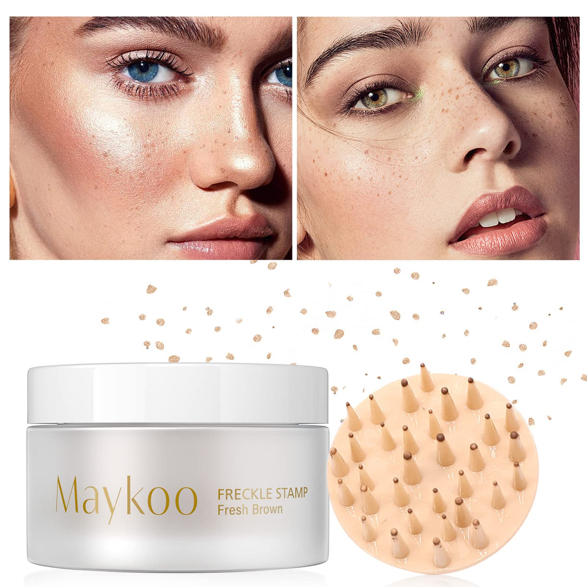 MAYKOO front packaging showing Fresh Brown 15g and quick-press use benefit