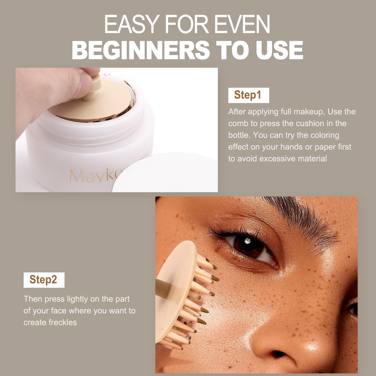 MAYKOO freckles lifestyle beach look proving waterproof, long-lasting wear