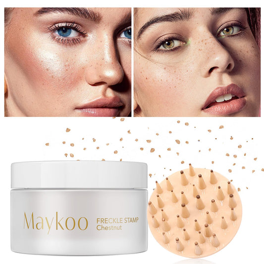 MAYKOO freckle stamp front packaging showing chestnut shade and weight