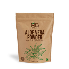 MB Herbals aloe vera powder front pack displaying size and branding for convenience