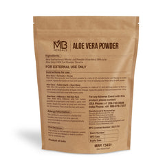 Close-up texture of MB Herbals aloe powder highlighting fine consistency and easy mixing advantage
