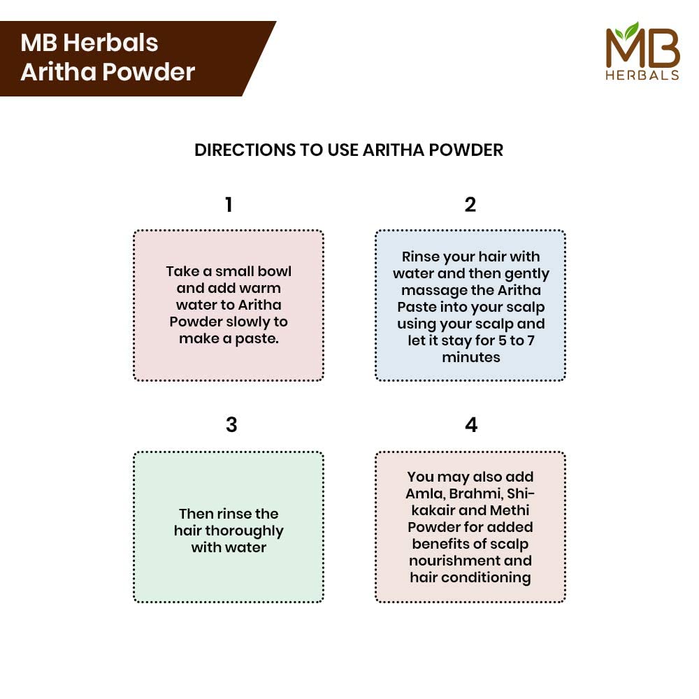 MB Herbals aritha powder in use as hair rinse demonstrating gentle lather and scalp cleansing benefit