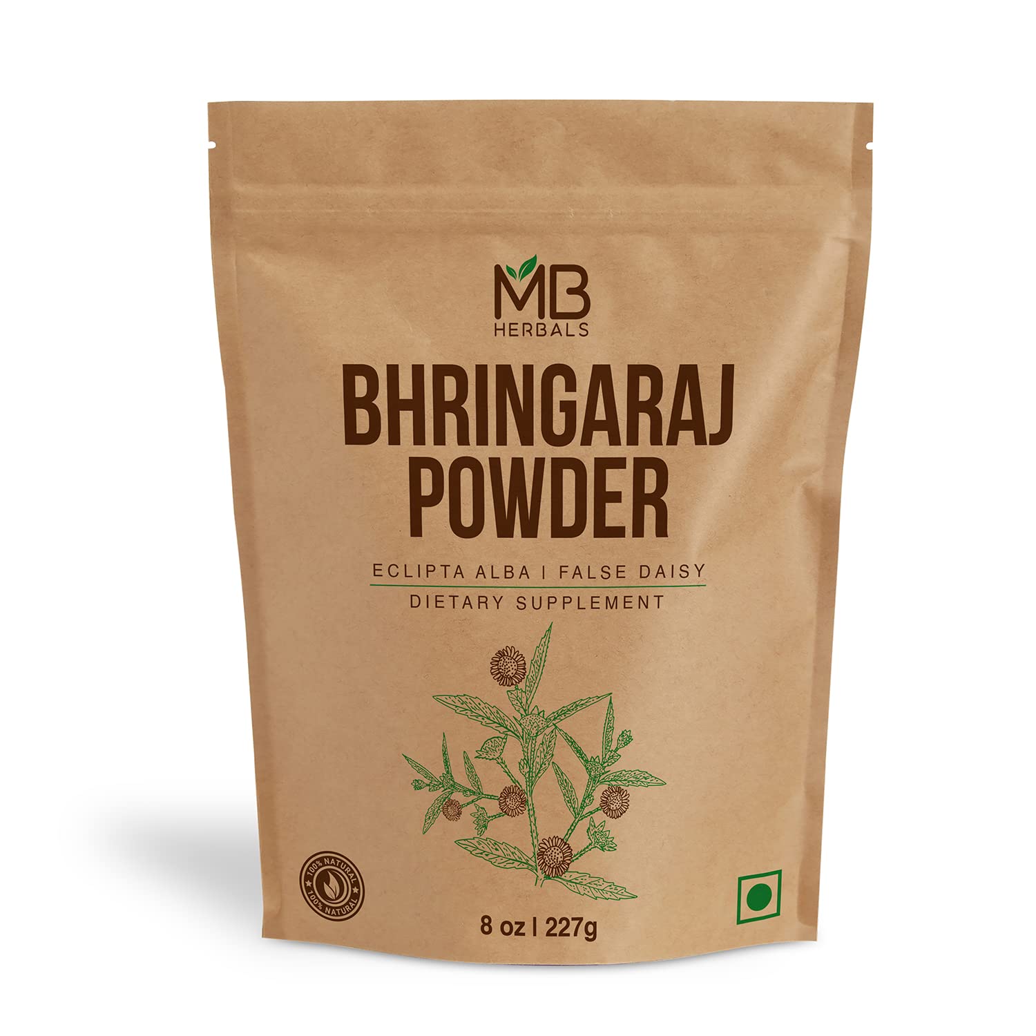 MB Herbals front packaging pouch displaying label and weight, clear ingredient clarity