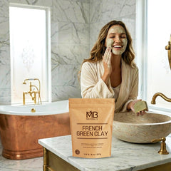 MB Herbals close-up of fine green clay texture, smooth application