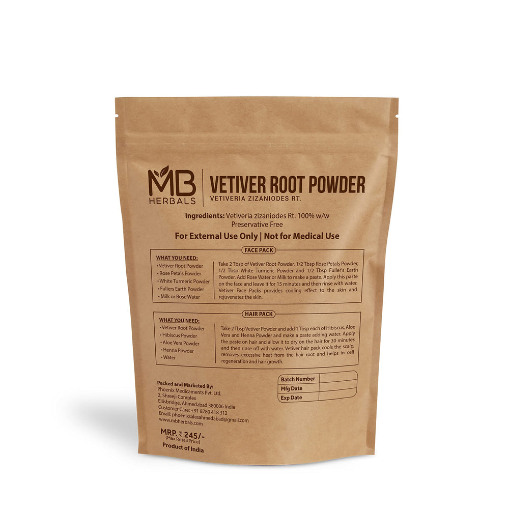 MB Herbals vetiver powder texture close-up highlighting fine grind and easy blending