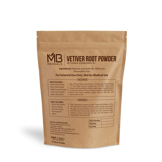 MB Herbals vetiver powder texture close-up highlighting fine grind and easy blending