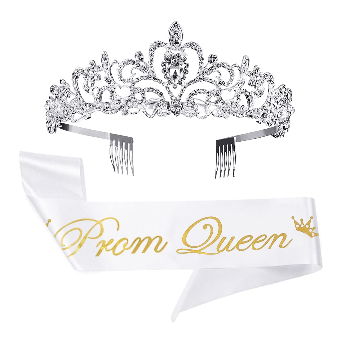 M&C Music Color front view of tiara and sash showing elegant sparkle