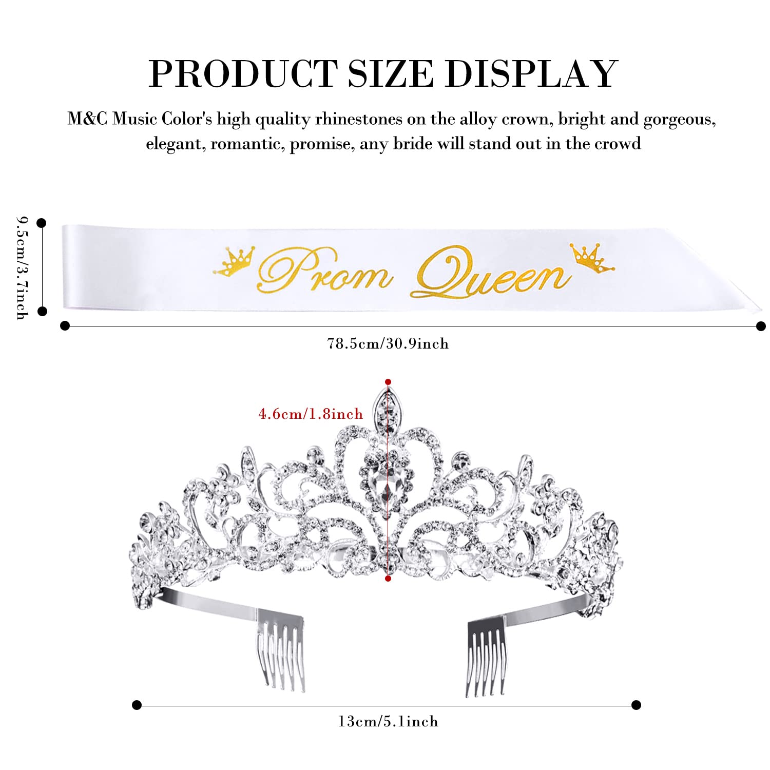 M&C Music Color crown beside ruler showing size and lightweight benefit