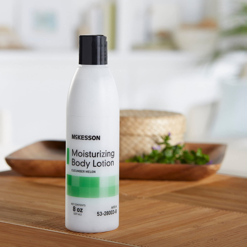 McKesson lotion on bathroom counter conveying daily routine use