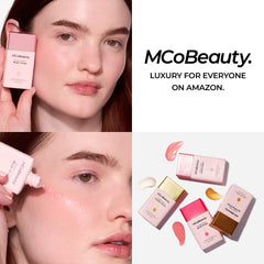 MCoBeauty drops staged on vanity with makeup tools showing everyday routine integration benefit